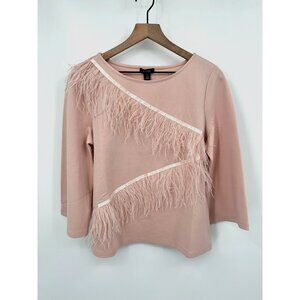 Halogen Ostrich Feather Zigzag Ponte Top Women Medium Pink Smoke Feather Trim NW